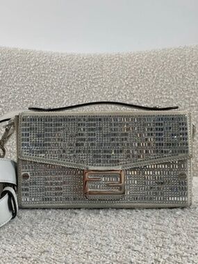 Authentic Pre-Owned Fendi Soft Suede Crystal Baguette Trunk with removable strap